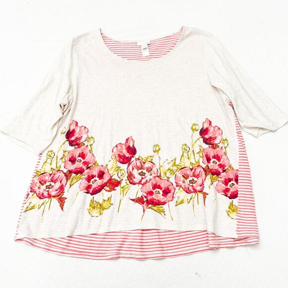 J. Jill Flower Printed Striped Back Graphic Tunic Top Size XL - Picture 4 of 4